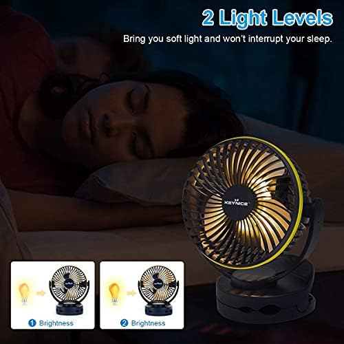KEYNİCE Akülü Klipsli Fan, Gece Lambası, 4 Hız Şarj Edilebilir Kamp Fanı
