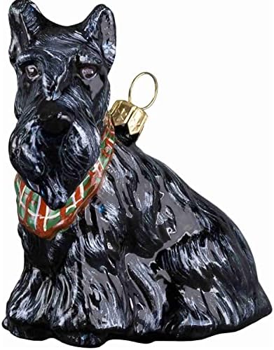 İskoç Terrier Tartan Bandana köpek Lehçe Cam Noel Süs Scottie