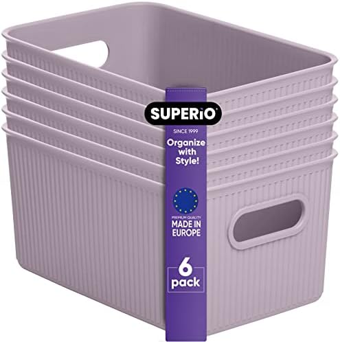 Superio Nervürlü Koleksiyon-Dekoratif Plastik Açık Ev Depolama Kutuları Organizatör Sepetleri, Orta Leylak Mor (6'lı Paket) Dolap Raflarını