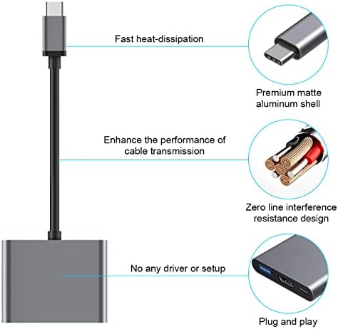 USB C HDMI Çoklu Port Adaptörü, Dijital AV Çoklu Port Adaptörü ile 4 K HDMI ve USB 3.0 ve 100 W Tipi C Hızlı Şarj Portu için MacBook