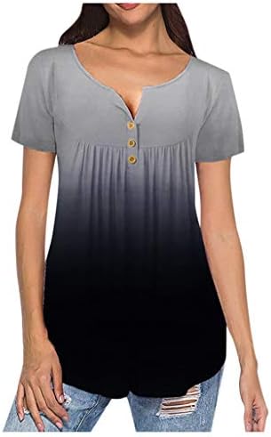 NOKMOPO Gömlek Kadınlar için Rahat Katı Düğme Pilili T-Shirt Bluz Bayan Yaz Üstleri