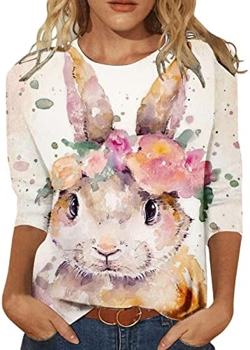 Paskalya tavşanı Gömlek Kadınlar için Bayan 3/4 Kollu Üst bluz Grafik Baskı Casual Tunik Üstleri Tshirt