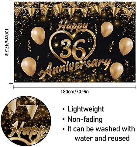 Mutlu 36th Yıldönümü Backdrop Banner Dekor Siyah Altın-Glitter Aşk Kalp Mutlu 36 Yıl Düğün Yıldönümü Parti Tema Süslemeleri için Kadın