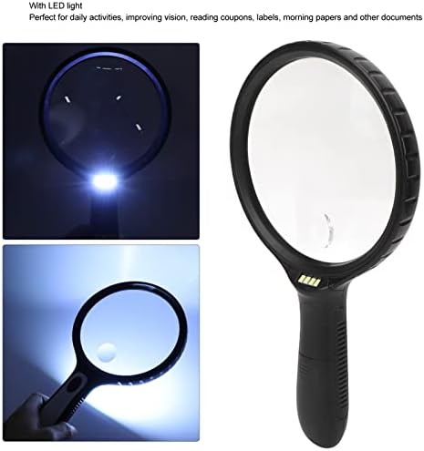 El Büyüteçli Büyüteç 3X 6X Çift Optik Cam Lens Yaşlılar için Led Işıklı Ergonomik Işıklı Işıklı Büyüteç Okuma, Işıklı Işıklı