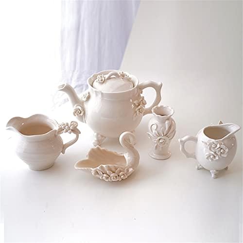 CEVİZ Bej çay seti Çiçek Süsleme seramik demlik Kreması süt kupası çay seti ikindi çayı (Renk: C, Boyut: resimde gösterildiği gibi)