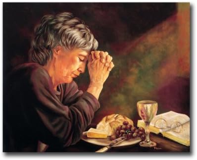 Şükran Yaşlı Bayan Dua Yemek Masası Günlük Ekmek Kadın Dini Duvar Resmi 8x10 sanat Baskı