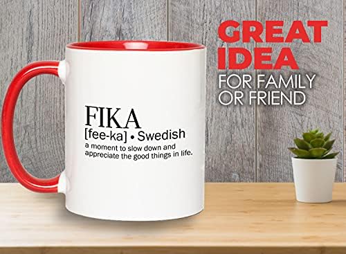 Kabarcık Sarılmalar Teşvik Kırmızı iki ton Kahve Kupa 11Oz-Fika Yavaşlatmak için Bir An Hayattaki iyi Şeyi Takdir Edin-İsveç İsveç