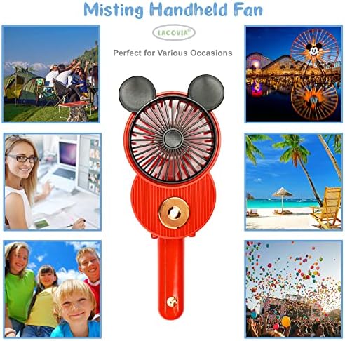 LACOVİA Sevimli Mickey Misting Mini Fan, 3 Ayarlanabilir Hız ile El Taşınabilir USB Şarj Edilebilir Fan, Seyahat İçin katlanabilir