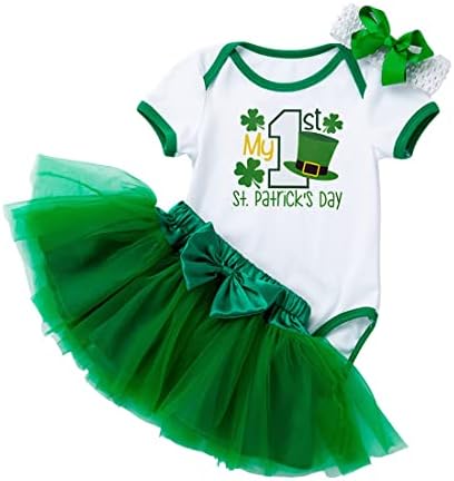 Zusnxaxe Bebek Bebek Kız Benim 1st Aziz patrick Günü Kıyafet Kısa Kollu Bodysuit + Yeşil Tutu Elbise Yay Bandı 3 Adet Giysi