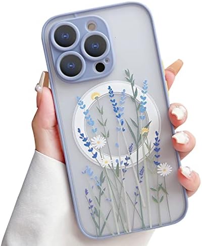 ıPhone 13 Pro için Skyseaco Şeffaf Buzlu PC Arka Koruyucu için MagSafe ile Uyumlu Çiçek Darbeye Dayanıklı Çiçek Tasarım Koruyucu Kadın