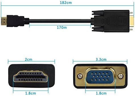 HDMI VGA kablosu Altın Kaplama Adaptör 1080P HDMI Erkek VGA Erkek Aktif Video Dönüştürücü Kablosu (6 Feet / 1.8 Metre)