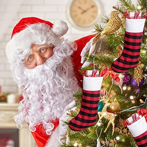 Partymall Noel Çorap, 6 Adet Büyük Noel Çorap, 18 İnç Kırmızı Siyah Buffalo Ekose Noel Çorap Şömine Asılı Çorap Noel Tatil Partisi