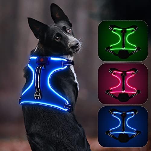 Dlıtk Light Up Köpek Koşum, LED Köpek Koşum Kolu ile şarj edilebilir ayarlanabilir, ışıklı Köpek Koşum için küçük / Orta / Büyük /