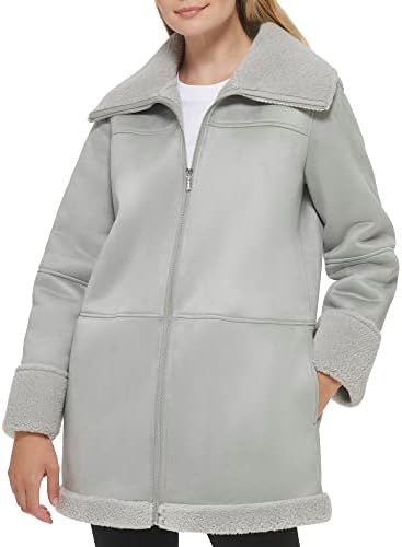 Calvin Klein Kadın Sıcak Haddelenmiş Manşet Faux Sherling Ceket