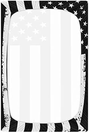 ALAZA Grunge ABD Amerikan Bayrağı Beyaz ve Siyah çocuk çarşafları Gömme Beşik Levha Erkek Bebek Kız Toddler, Mini Boyutu 39x27 inç