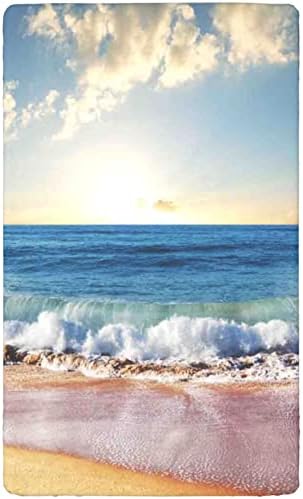 Deniz Manzarası Temalı Mini Beşik Çarşaflar, Portatif Mini Beşik Çarşaflar Yumuşak ve Nefes Alabilen Çarşaflar-Beşik Yatak Çarşafı