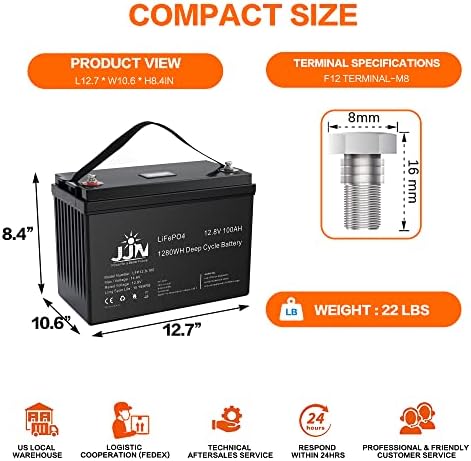 JJN 12 V 100ah Lityum Pil 1280Wh Düşük Sıcaklık Kesme LiFePO4 Pil 100ah 8000 + Döngüleri Kez Derin Döngüsü Pil dahili 100A BMS Sistemi