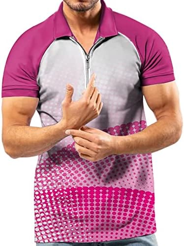 HDDK Erkek Kısa Kollu Fermuar polo gömlekler Spor Tenis Şerit Yaka Yaka Golf Üstleri Yaz Zip Boyun Rahat Gömlek