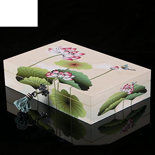WODESHIJIE Çin Beyaz Piyano Mücevher Kutusu / Boyama Lotus Vintage Mücevher Kutusu / Makyaj / Kozmetik Kutusu / Masa / Mücevher Kutusu