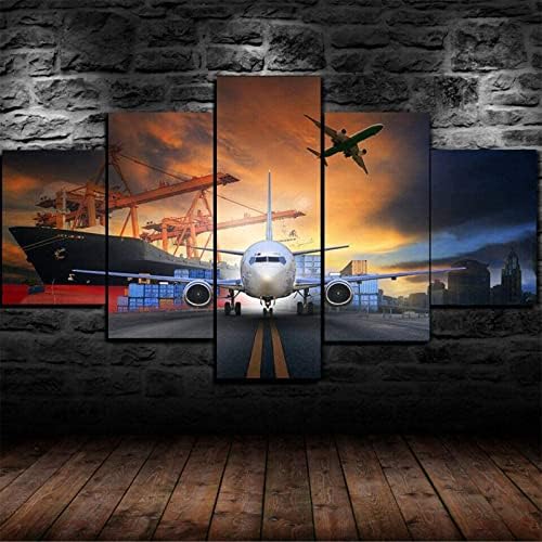 MİJİE-Soyut Büyük 5 Parça Duvar Sanatı Modern Çerçeveli Tuval Baskılar sanat dekoru-Lojistik Kargo Uçağı Nakliye Duvar sanat posterleri-Oturma