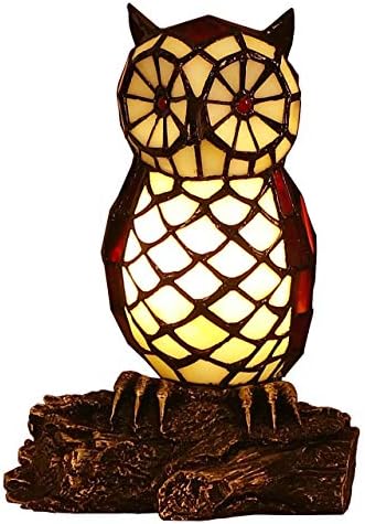 Bieye L10612 Baykuş Şube Tiffany Tarzı Vitray Accent Masa Lambası Gece Lambası, 10 inç Boyunda