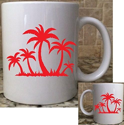 Seramik Kahve Çay Kupa Bardak 11 oz Palmiye Ağaçları Tropikal plaj adası Kırmızı büyük Hediye Yeni