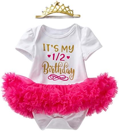 Benim 1/2 1st 2nd Doğum Günü Kıyafeti Kız Bebek Romper Tutu Elbise + Parlak Taç Kek Smash Elbise Elbise 2 ADET Etek Seti