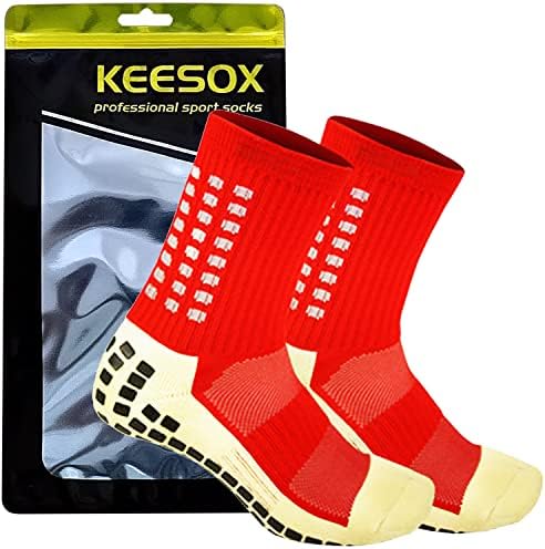 KEESOX Kaymaz futbol çorapları Anti Kayma Kavrama Atletik Çorap Futbol Basketbol Beyzbol Unisex Yetişkin ve Gençler 1 Çift