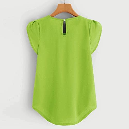 Kadın şifon üstler Düz Renk Yaz Kısa Kollu T Shirt Rahat Yuvarlak Boyun Tee Üstleri Gömlek Temel Rahat Şık Bluzlar