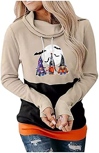 Kadınlar için tişörtü, bayan Cadılar Bayramı Baskı Uzun Kollu Kapüşonlu Sweatshirt Casual Hoodie Kazak Tops