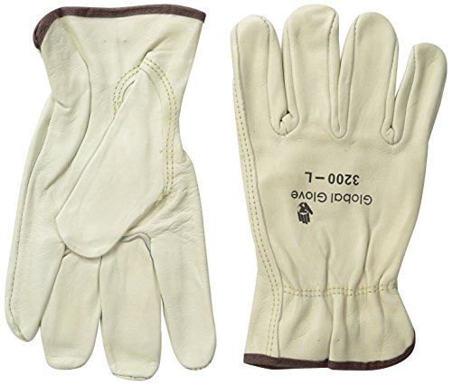 Global Glove 3200 İnek Tanesi Deri Birinci Sınıf Sürücü Etiketli Eldiven, İş, Büyük, Kahverengi (72'li Kasa)