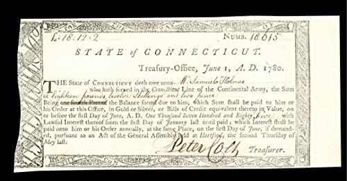 Ünlü Silah Üreticisi Samuel Colt'un Büyükbabası Peter Colt tarafından imzalanan Connecticut Hattı Tahvili