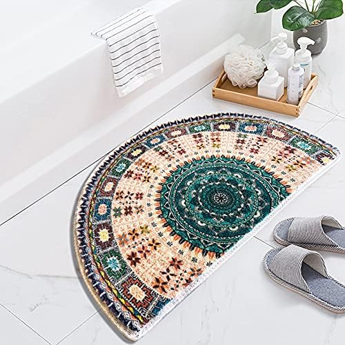 Bohem Yarı Yuvarlak Mandala Banyo Paspası, Çok Renkli Bohem Mandala Sanat Deseni Karşılama paspası, Yatak Odası ve Banyo Halısı Kaymaz