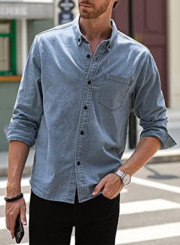 Astylish Erkek Düzenli Fit Uzun Kollu Denim Gömlek Düğme Aşağı Henley Chambray Gömlek