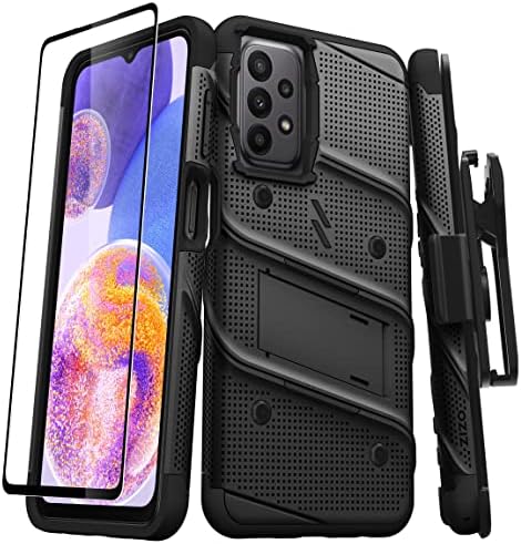 Ekran Koruyucu Kickstand Kılıf Kordon ile Galaxy A23 5G Kılıf için ZİZO Cıvata Paketi - Siyah