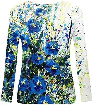 GOFULY kadın Kravat Boya Tişörtü Trendy Şık Çiçek Baskılı Crewneck Uzun Kollu Tişört Grafik Tees Bahar Tunikler Tops