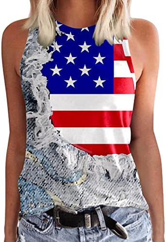 4th Temmuz Gömlek Kadınlar için ABD Bayrağı Yaz Kolsuz O Boyun Tankı Üstleri Çizgili Kravat Boya Vatansever Gömlek Casual Tee Gömlek