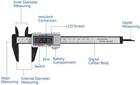 Dijital Kumpas Measu Aracı Ekstra LCD Sürmeli Kumpas Elektronik Plastik Dış Derinlik Adım 0-150mm (Gümüş)