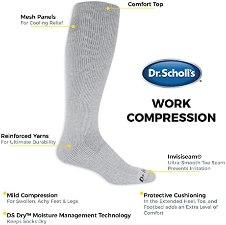 Dr. Scholl'un Erkek Atletik ve İş Baldır Çorapları Üzerinde Sıkıştırma-1 ve 3 Çift Paket-Nem Yönetimi