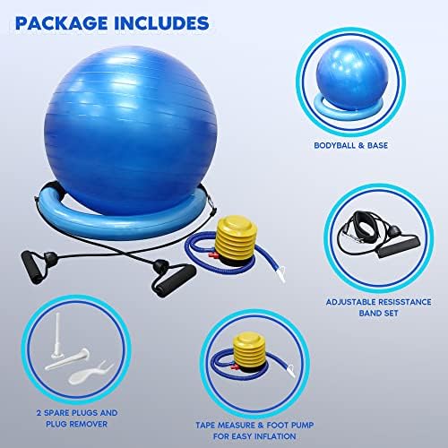 FEİERDUN Yoga Topu Sandalye-Şişme Stabilite Tabanı ve direnç bantları ile Stabilite topu, Ev jimnastik salonu için Fitness topu, Ofis,