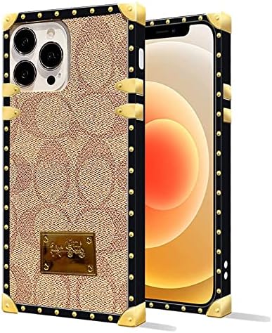 ZWEEJD Tasarımcı Kare Lüks iPhone 12 Pro Max Kılıf Kızlar Kadınlar için, Sevimli Estetik Klasik Desen Deri Arka Kapak Yumuşak Çerçeve