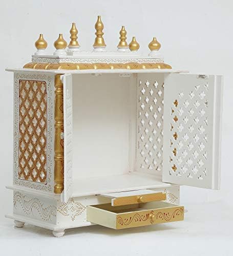 Işıklı Craftlia Ahşap Rajasthani El Boyaması Tapınak (Tapınağın İçi: 18 X 12 X 16 inç, Tapınağın Dışı: 24 X 12 X 30 inç, Beyaz Altın)