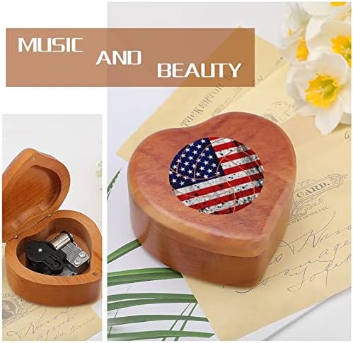ABD Bayrağı Voleybol Ahşap Müzik Kutusu Kalp Şekli Müzik Kutuları Vintage Ahşap Kutu Hediye için