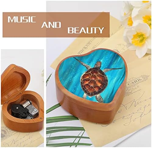 Renkli Yüzme Deniz Kaplumbağası Ahşap Müzik Kutusu Kalp Şekli Müzik Kutuları Vintage Ahşap Kutu Hediye için