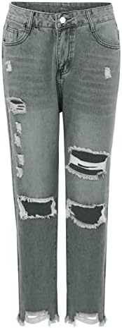 Kadınlar için düz Bacak Kot Yırtık Sıkıntılı Slim Fit Bootcut Kot Düz Bacak Orta Rise Gençler Kot Cep ile
