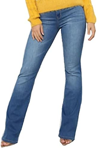 Maiyifu-GJ kadın Retro Orta Rise Boot Cut Kot Zayıflama Streç Gençler Denim Pantolon Seksi Slim Fit Geniş Bacak Jean Pantolon (Mavi,