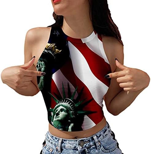 4th Temmuz Kırpma Üstleri Kadın Yaz Rahat Seksi Kolsuz Cami Gömlek ABD Bayrağı Çizgili Kravat Boya Gömlek Kırpılmış Tankları