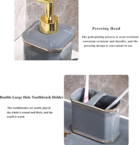 seramik sabunluk Banyo Aksesuarları Seti - 6 Adet Tezgah Üstü Banyo Setleri Sabunluk Diş Fırçası Tutucu Bardak Sabunluk ve Tepsi, gri