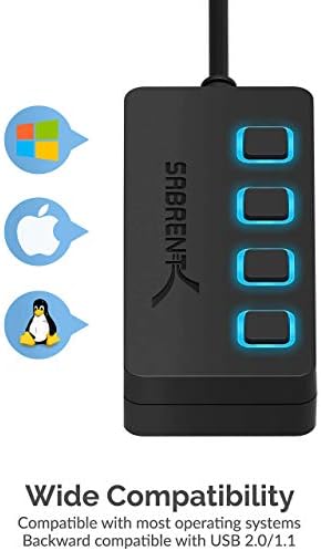 PC için SABRENT USB Bluetooth 4.0 Mikro Adaptör 4 Portlu USB 3.0 Veri Merkezi