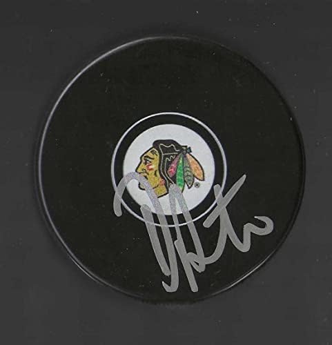 Derek Plante Chicago Blackhawks Diskini İmzaladı - İmzalı NHL Diskleri